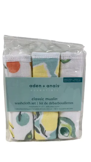 Aden   Anais Cotton Muslin Wash Cloths, Set Of 3, Farm To Table