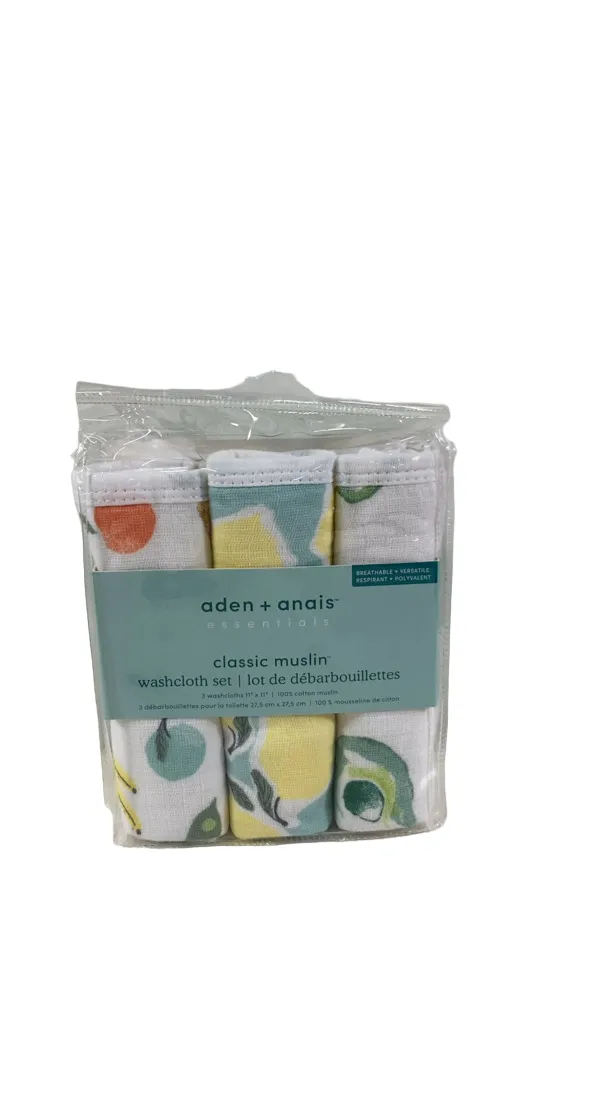 Aden   Anais Cotton Muslin Wash Cloths, Set Of 3, Farm To Table
