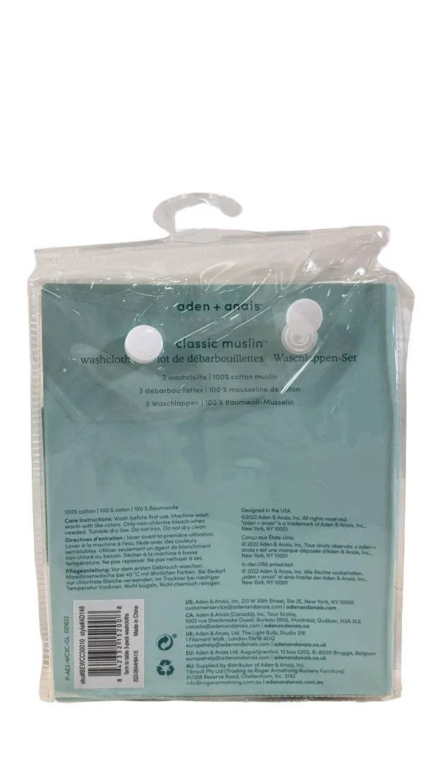 Aden   Anais Cotton Muslin Wash Cloths, Set Of 3, Farm To Table