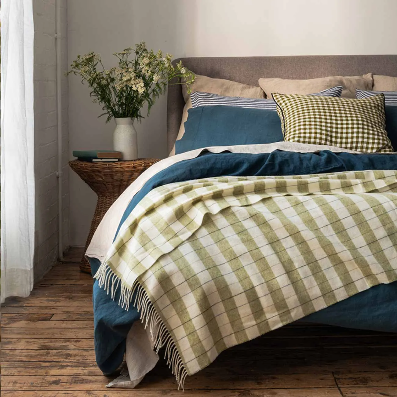 Apple Checked Stripe Wool Blanket Piglet In Bed