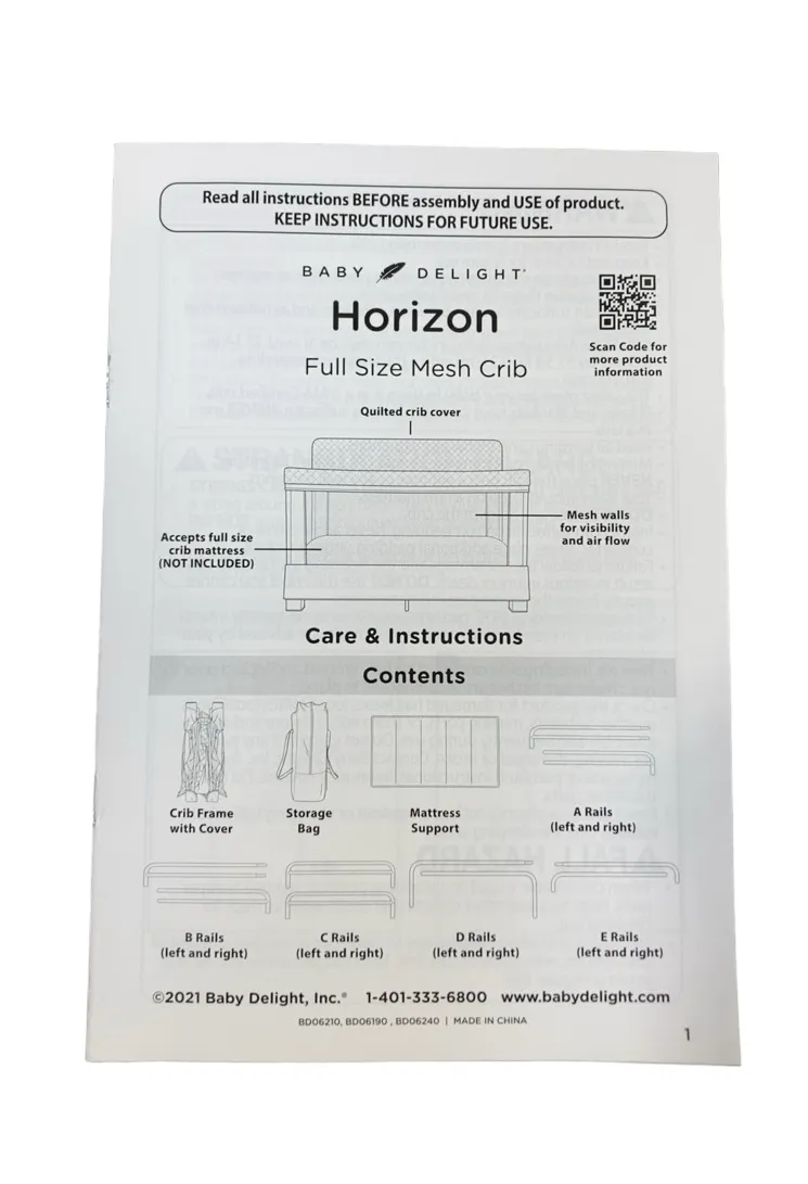 Baby Delight Horizon Full Size Mesh Crib, Quilted Pebble Grey