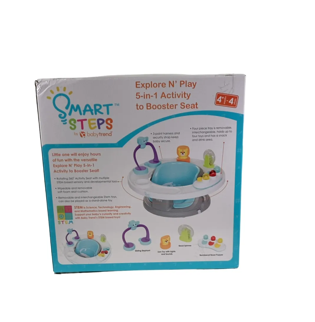 Baby Trend Smart Steps Explore N Play 5-in-1 Activity to Booster Seat, Blue Safari Fun