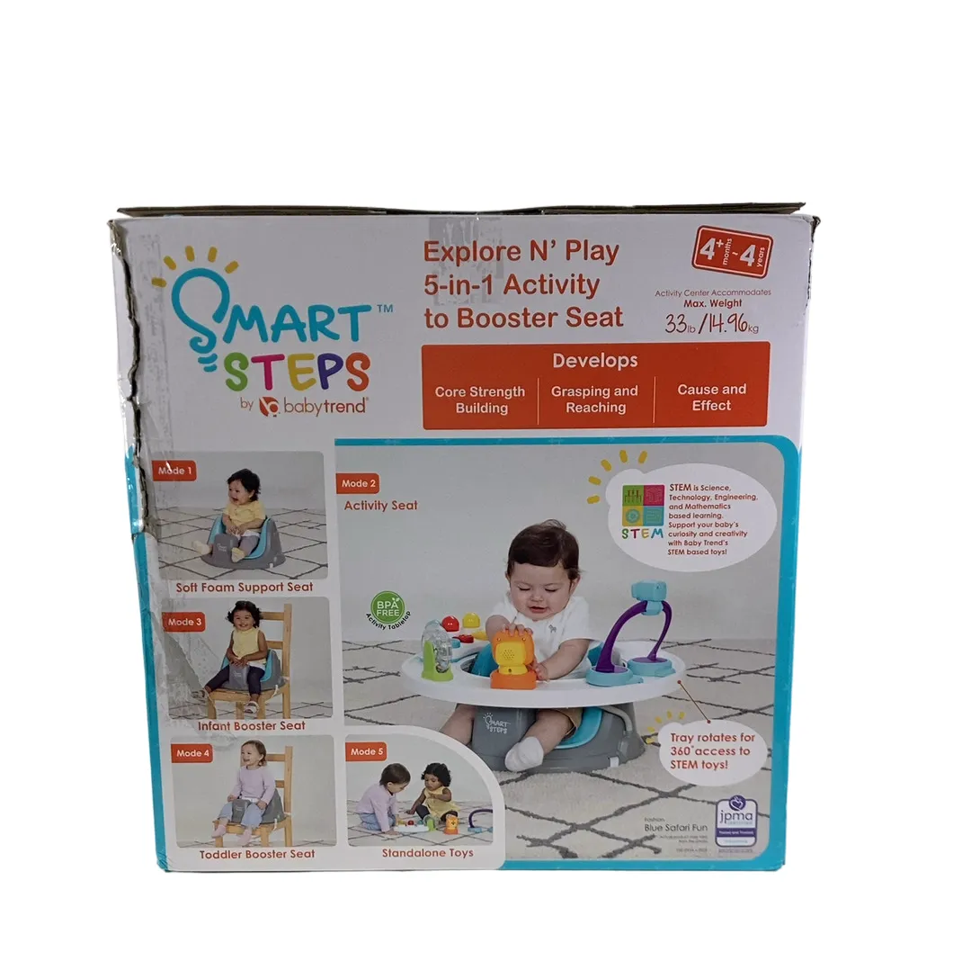 Baby Trend Smart Steps Explore N Play 5-in-1 Activity to Booster Seat, Blue Safari Fun