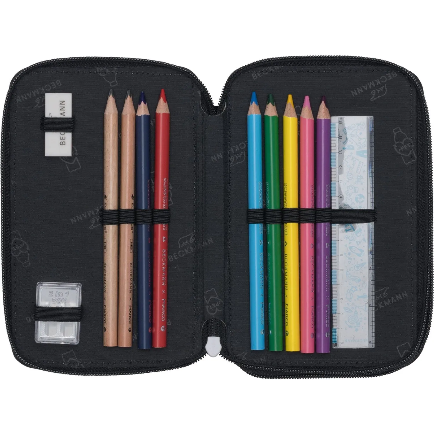 Beckmann Ninja Elements Tre-lags Pencil Case M/Indhold