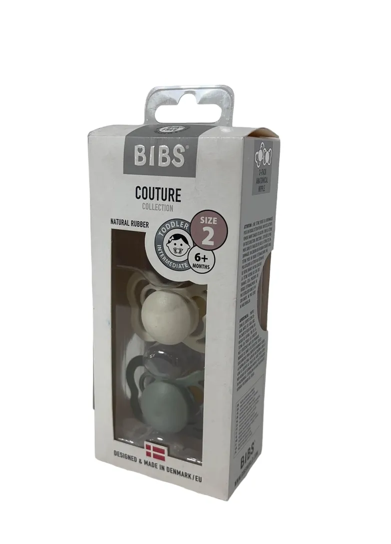 BIBS Couture Pacifiers 2 Pack, Ivory/Sage, Size 2 (6  months)