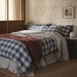 Blueberry Emsworth Plaid Linen Blend Duvet Cover Piglet In Bed