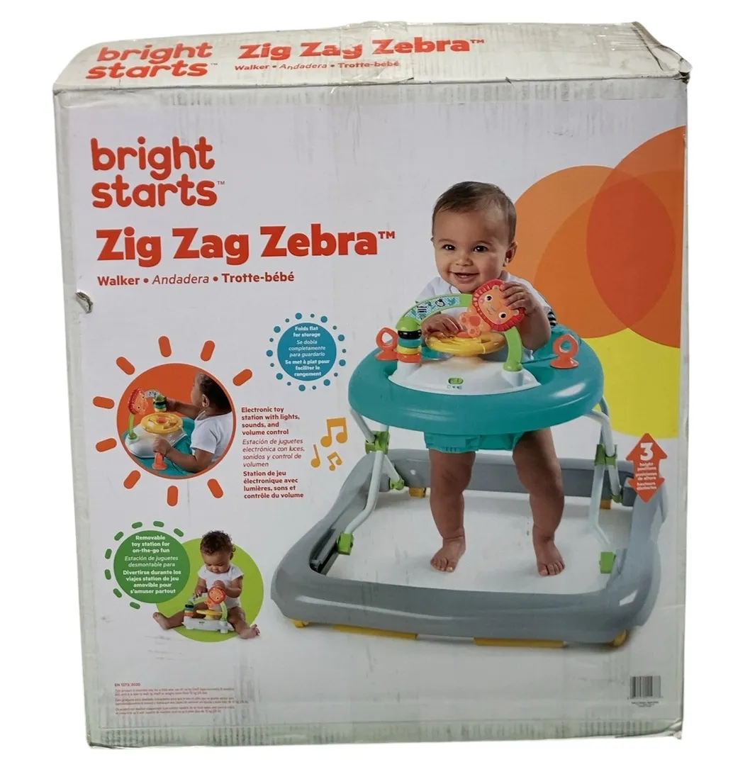 Bright Starts Baby Walker with Easy Fold, Zig Zag Zebra