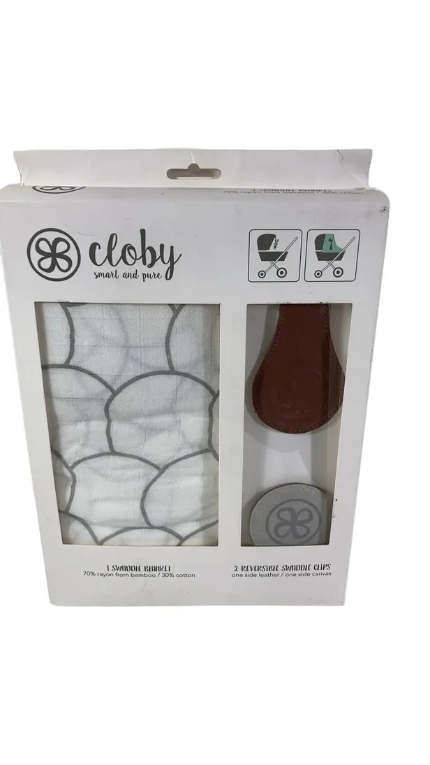 Buggygear Cloby Swaddle Blanket with Leather Magnetic Stroller & Clip, Brown