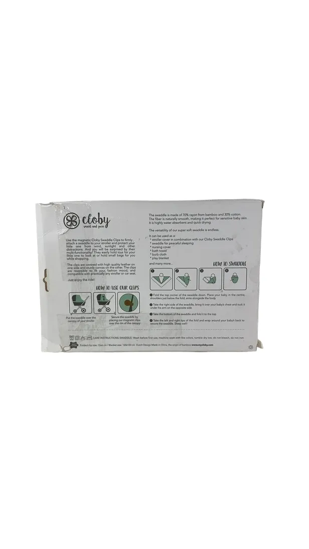 Buggygear Cloby Swaddle Blanket with Leather Magnetic Stroller & Clip, Brown