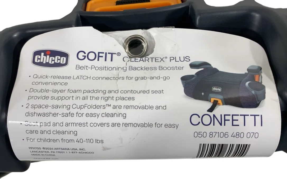 Chicco GoFit ClearTex Backless Booster Car Seat, Confetti, Plus, 2024