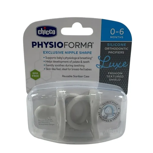 Chicco PhysioForma Pacifiers 2-Pack, 0-6 Months, Luxe Pearl Grey