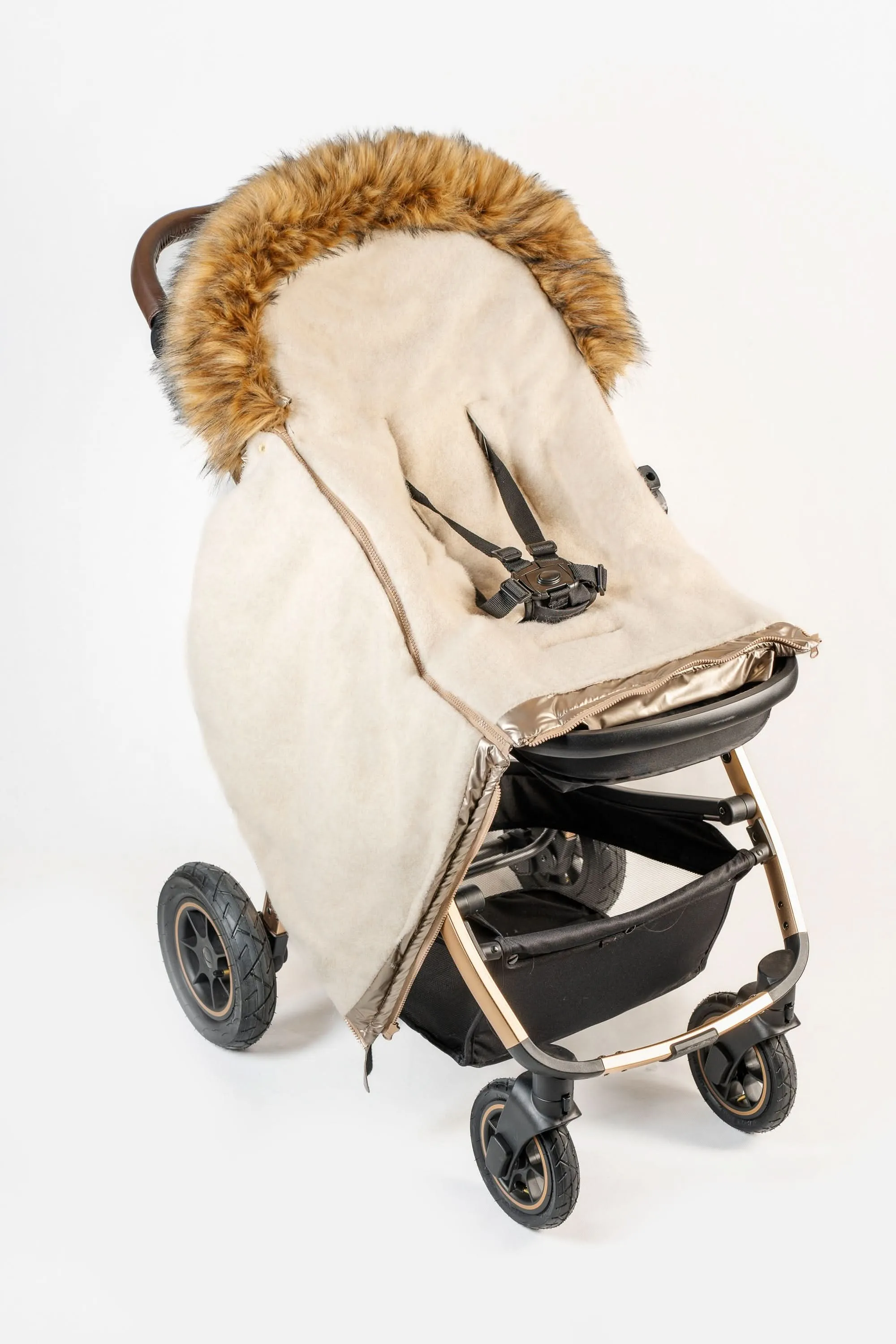 Cover Baby Organic Premium Beige Wool Adjustable Footmuff, Pastel Gold
