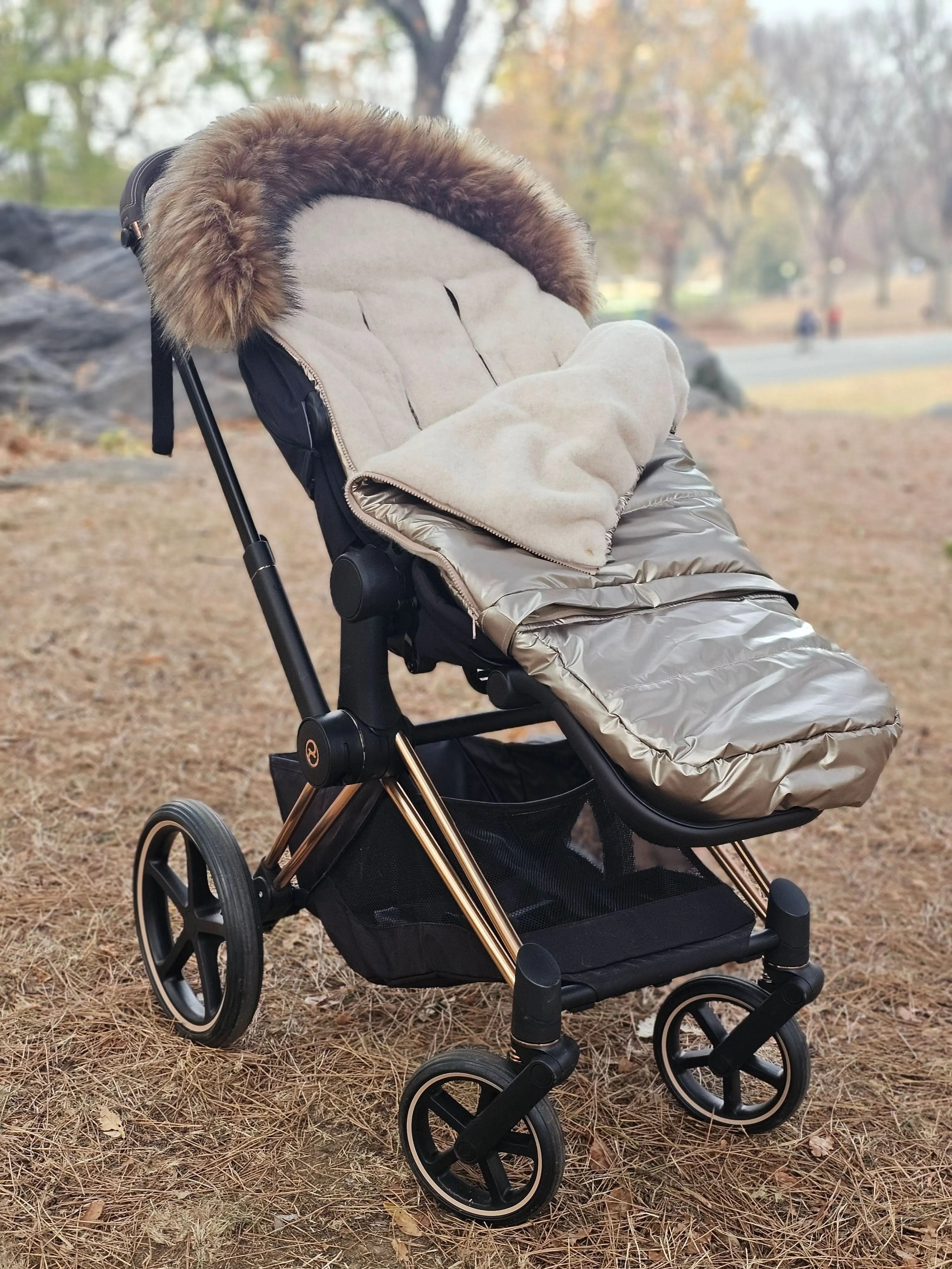 Cover Baby Organic Premium Beige Wool Adjustable Footmuff, Pastel Gold