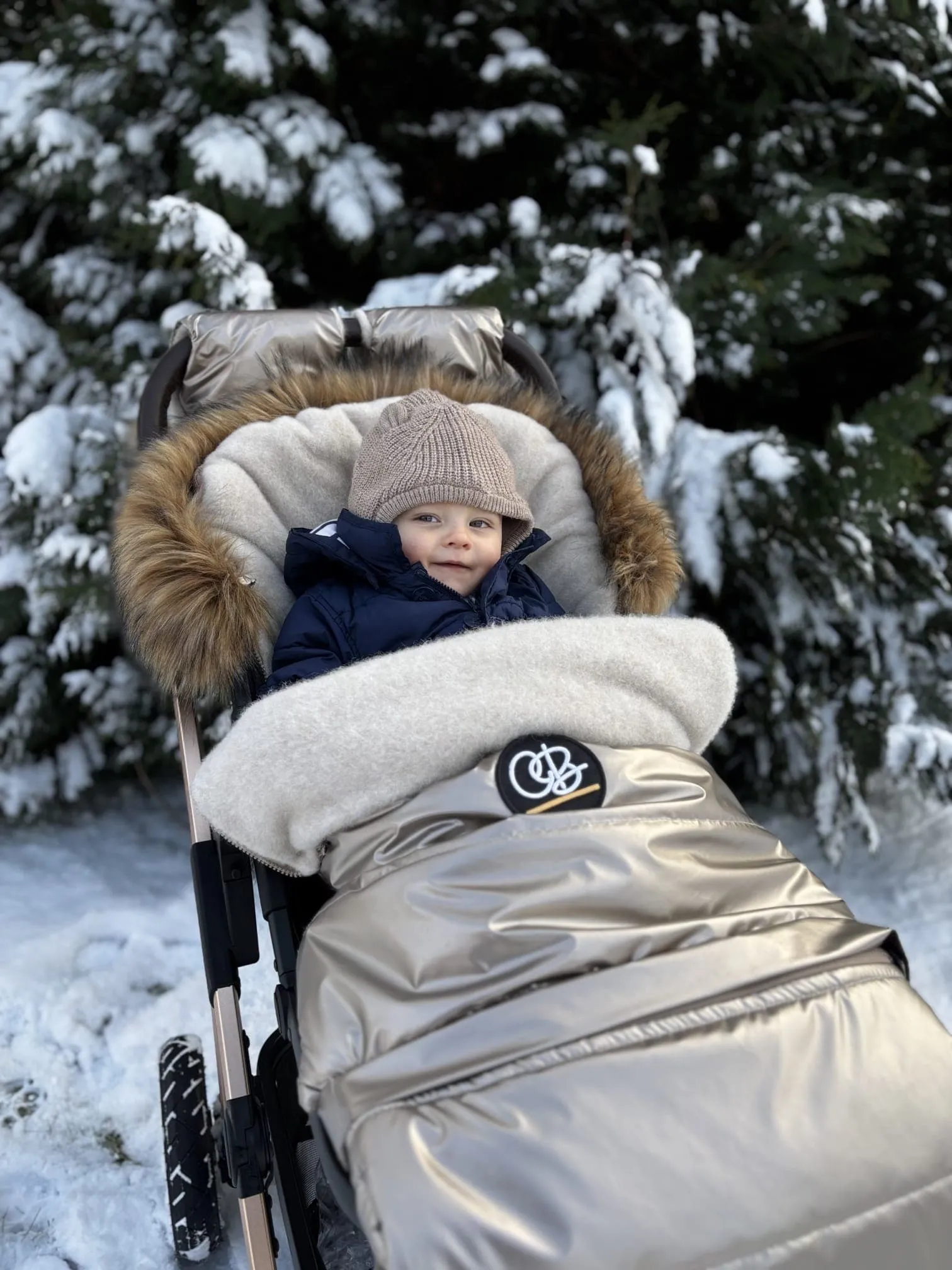 Cover Baby Organic Premium Beige Wool Adjustable Footmuff, Pastel Gold