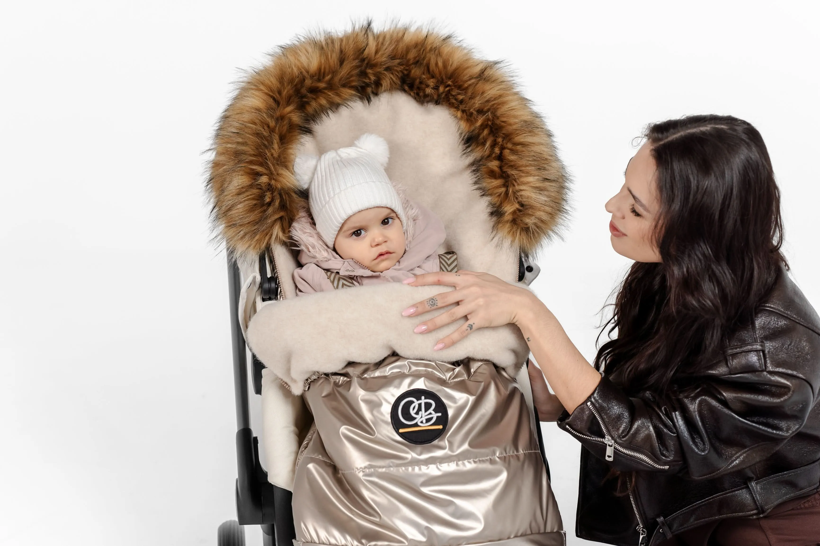 Cover Baby Organic Premium Beige Wool Adjustable Footmuff, Pastel Gold