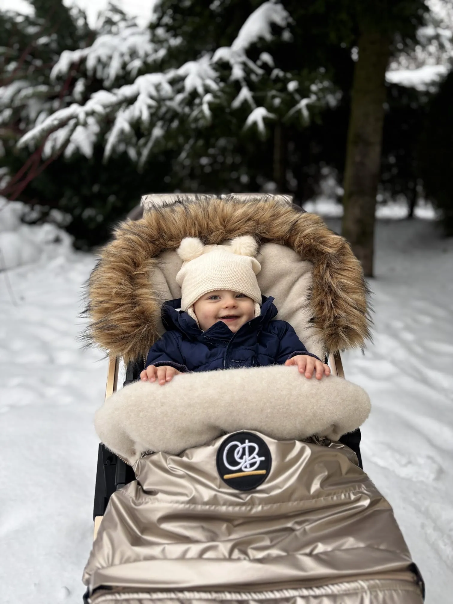 Cover Baby Organic Premium Beige Wool Adjustable Footmuff, Pastel Gold