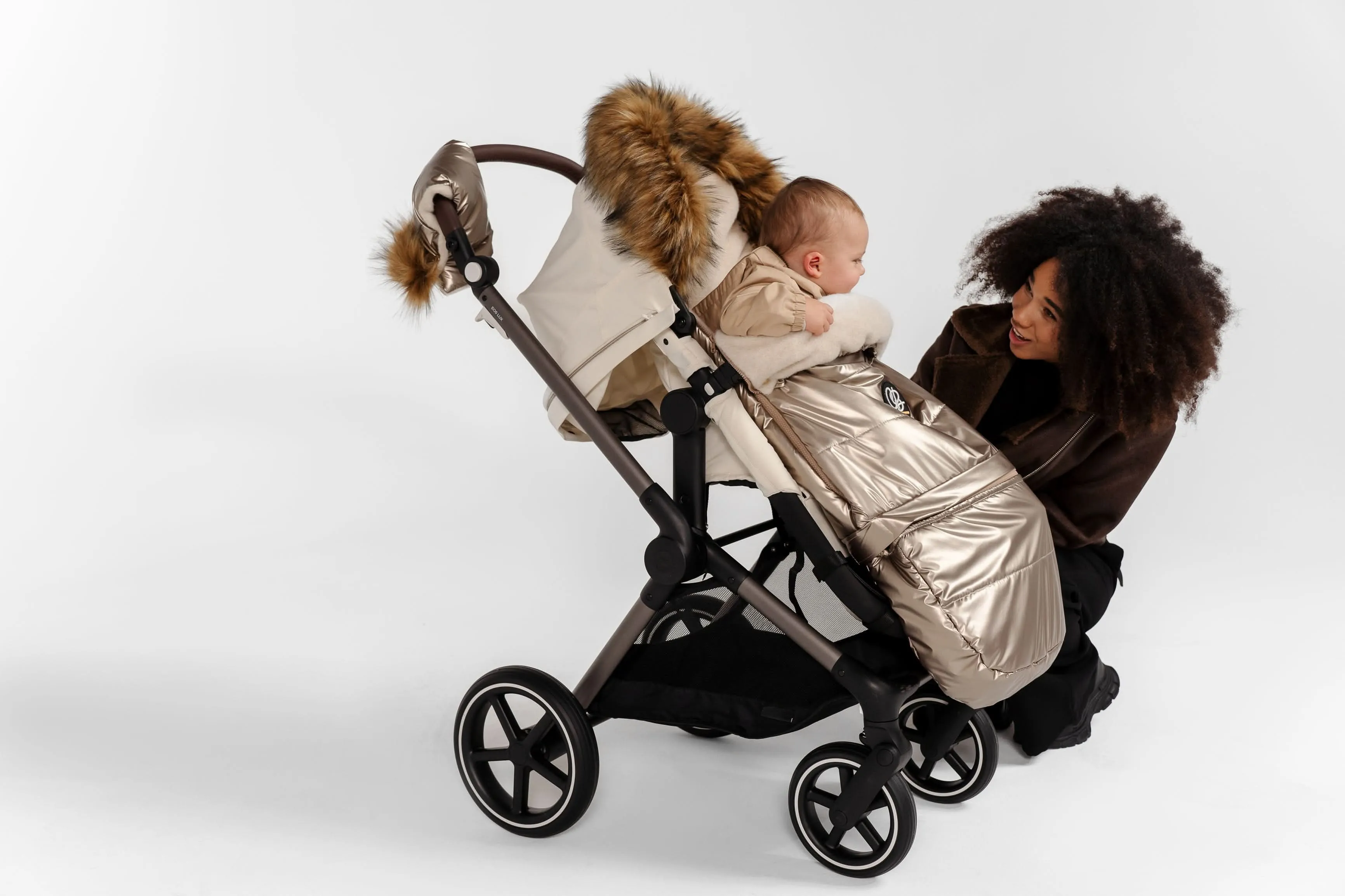 Cover Baby Organic Premium Beige Wool Adjustable Footmuff, Pastel Gold