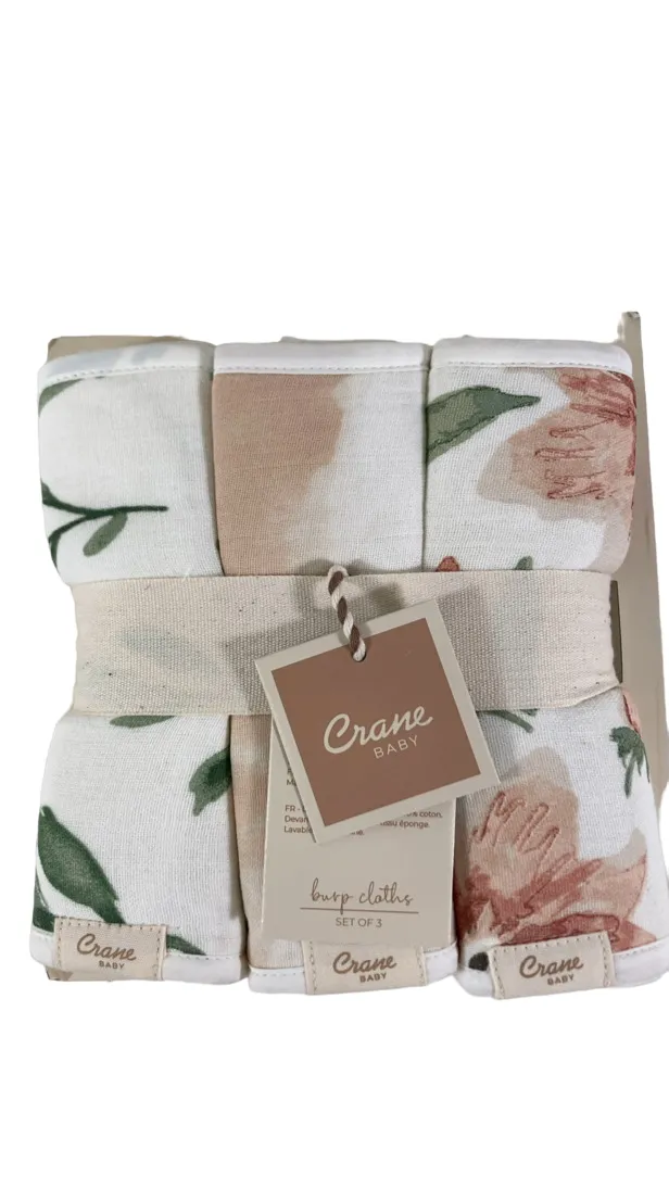 Crane Baby Cotton Muslin Burp Cloth Set, Parker