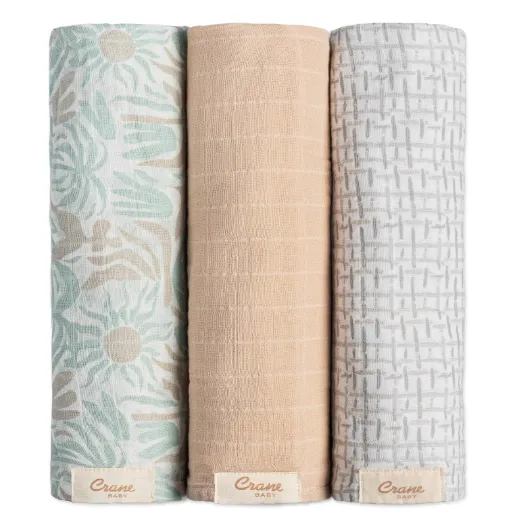 Crane Baby Cotton Muslin Swaddle Blankets Set of 3, Beach Life