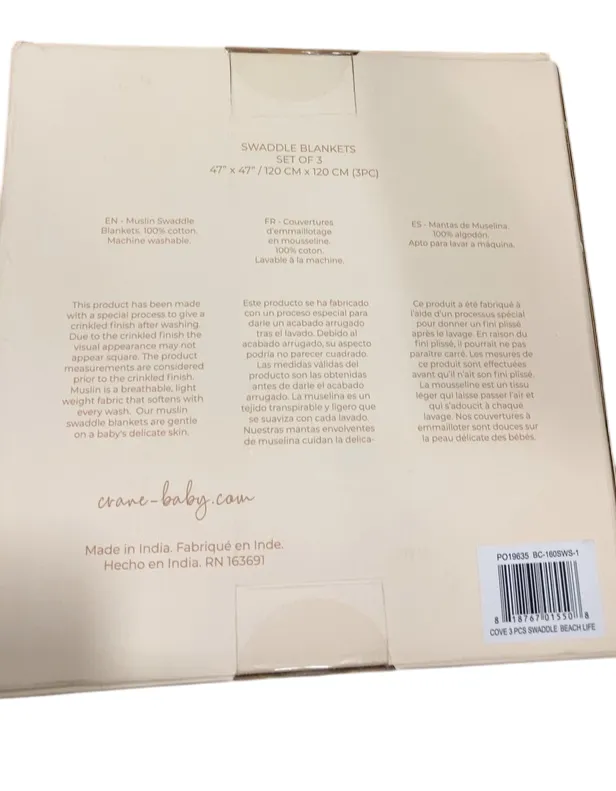 Crane Baby Cotton Muslin Swaddle Blankets Set of 3, Beach Life