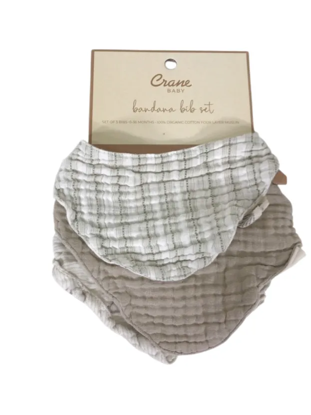 Crane Baby Muslin 3 Piece Bib Set, Bunny