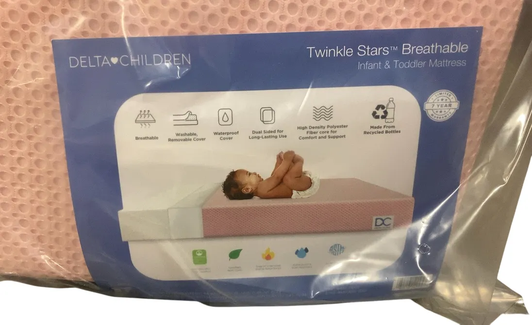Delta Children Twinkle Stars Crib And Toddler Mattress, Pink
