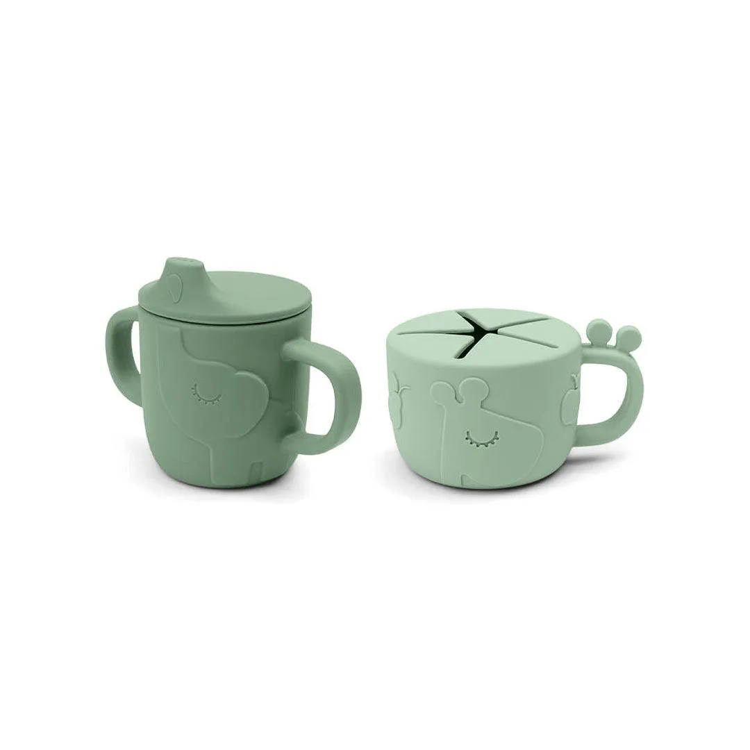 Done by Deer Peekaboo Spout/Snack Cup Set - Green - Deer Friends