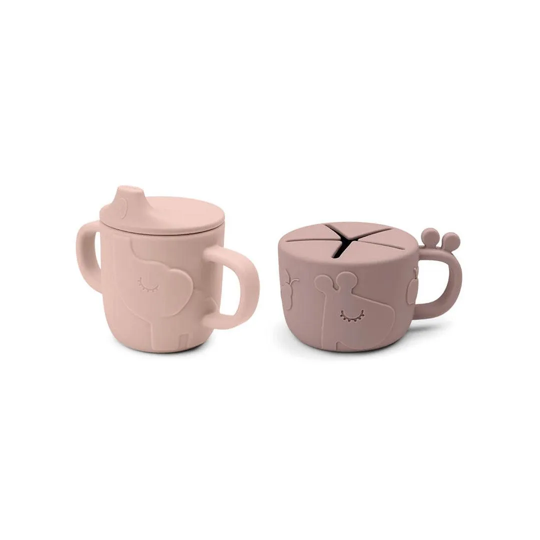Done by Deer Peekaboo Spout/Snack Cup Set - Powder - Deer Friends