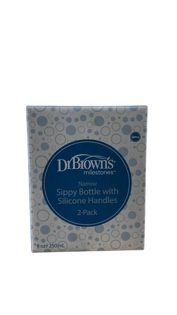 Dr. Brown's Milestones Sippy Spout Bottle with Silicone Handles, 8oz, 2 Pack, Narrow-Neck, Black/Cream