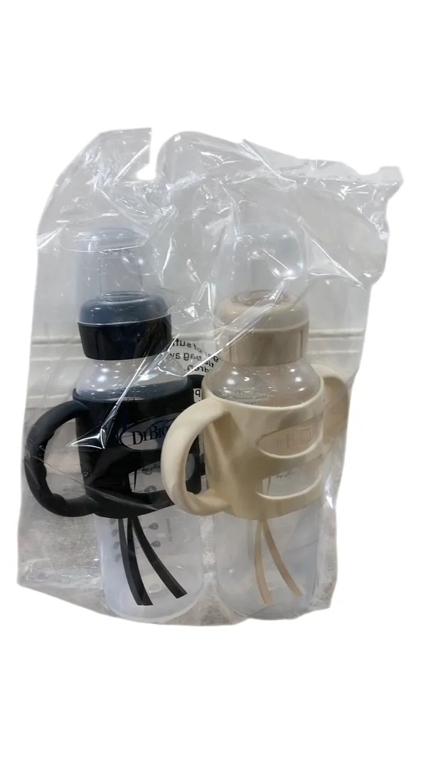 Dr. Brown's Milestones Sippy Spout Bottle with Silicone Handles, 8oz, 2 Pack, Narrow-Neck, Black/Cream