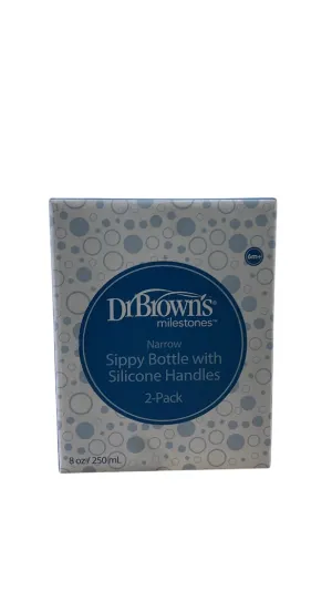 Dr. Brown's Milestones Sippy Spout Bottle with Silicone Handles, 8oz, 2 Pack, Narrow-Neck, Black/Cream