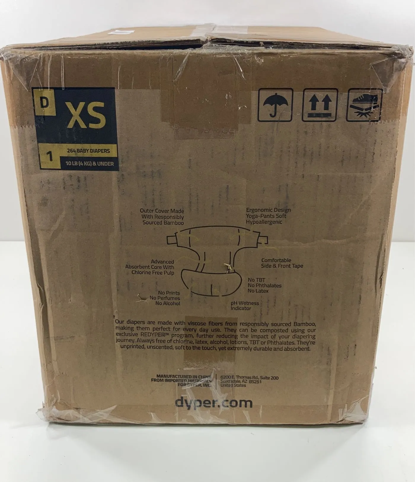 DYPER Bamboo Diaper Box, XS (10 Pounds and Under), 264 count