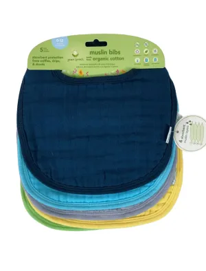 Green Sprouts Muslin Bibs, Blue, 5 Pack