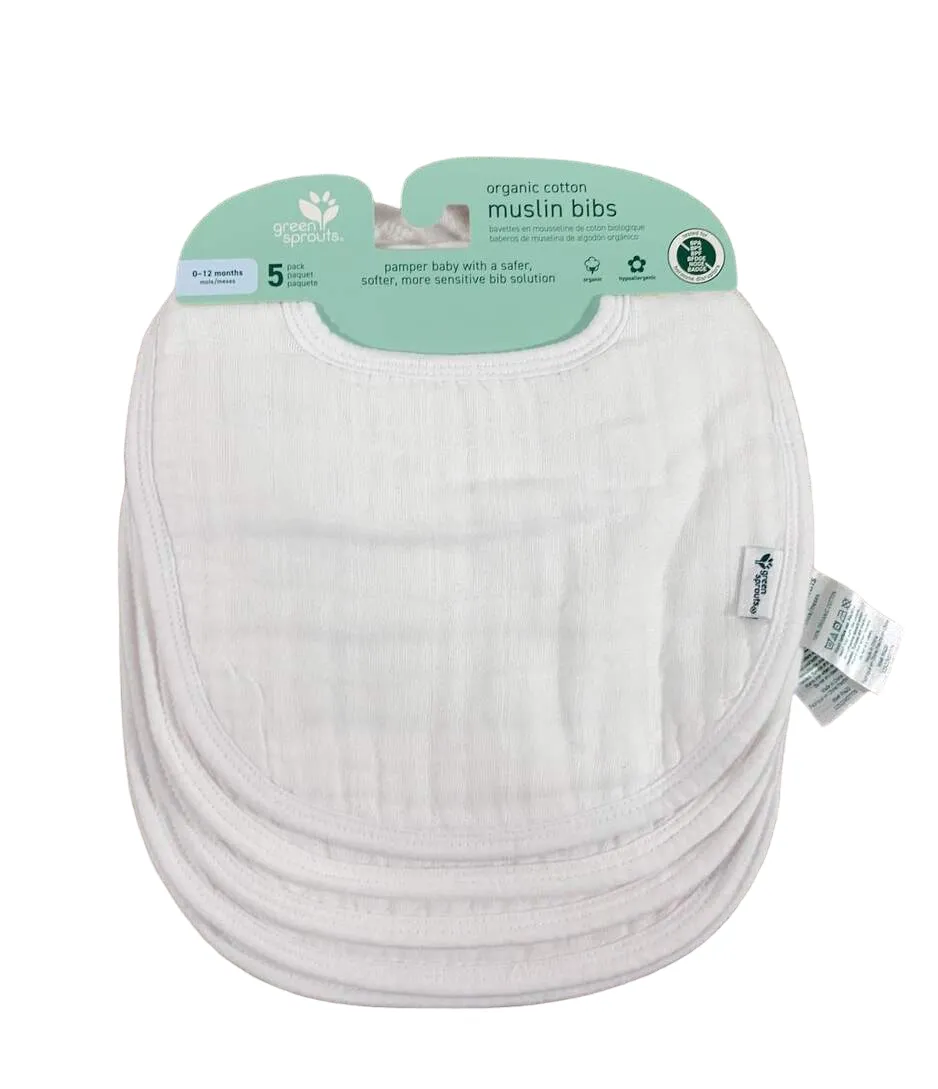 Green Sprouts Muslin Bibs, White, 5 Pack