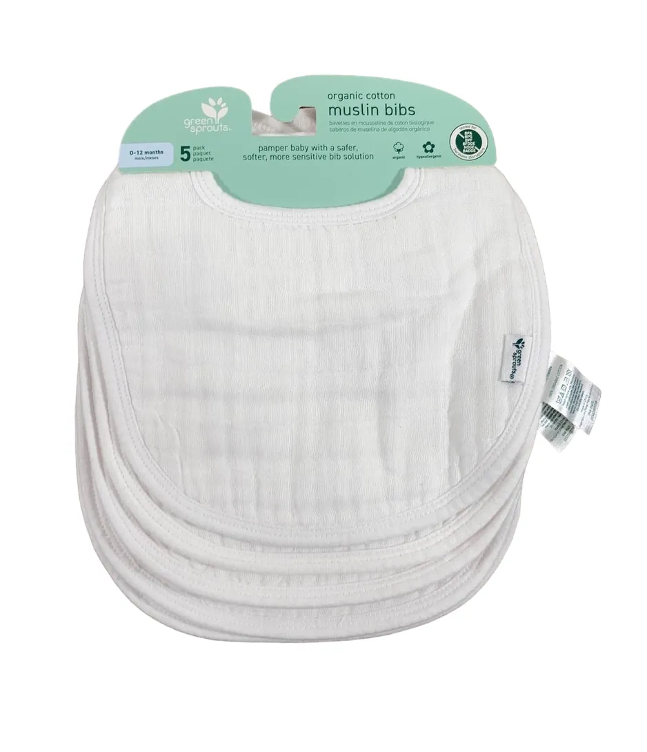 Green Sprouts Muslin Bibs, White, 5 Pack