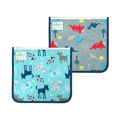 Green Sprouts Reusable Insulated Sandwich Bags, Aqua Dogs Set