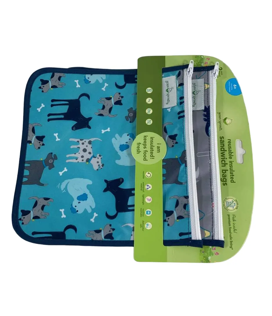 Green Sprouts Reusable Insulated Sandwich Bags, Aqua Dogs Set