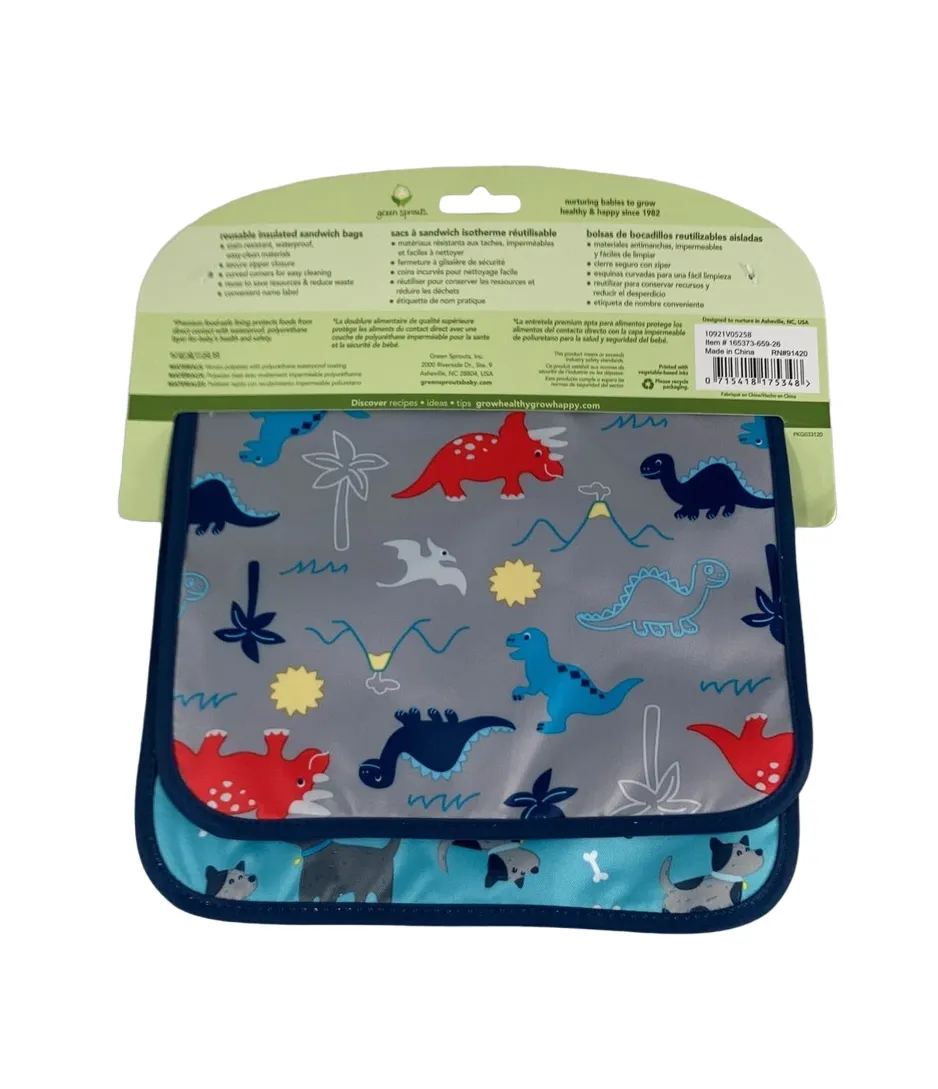 Green Sprouts Reusable Insulated Sandwich Bags, Aqua Dogs Set
