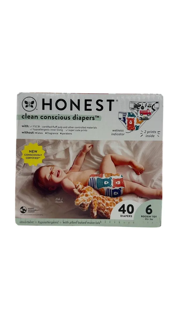 Honest Company Club Box Diapers, Size 6, Beary Cool/Big Trucks, 40 Count