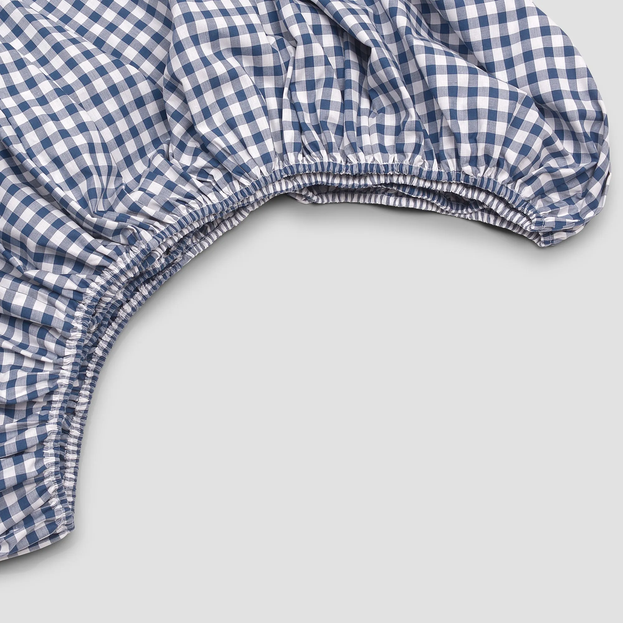 Indigo Small Gingham Cotton Fitted Sheet Piglet In Bed