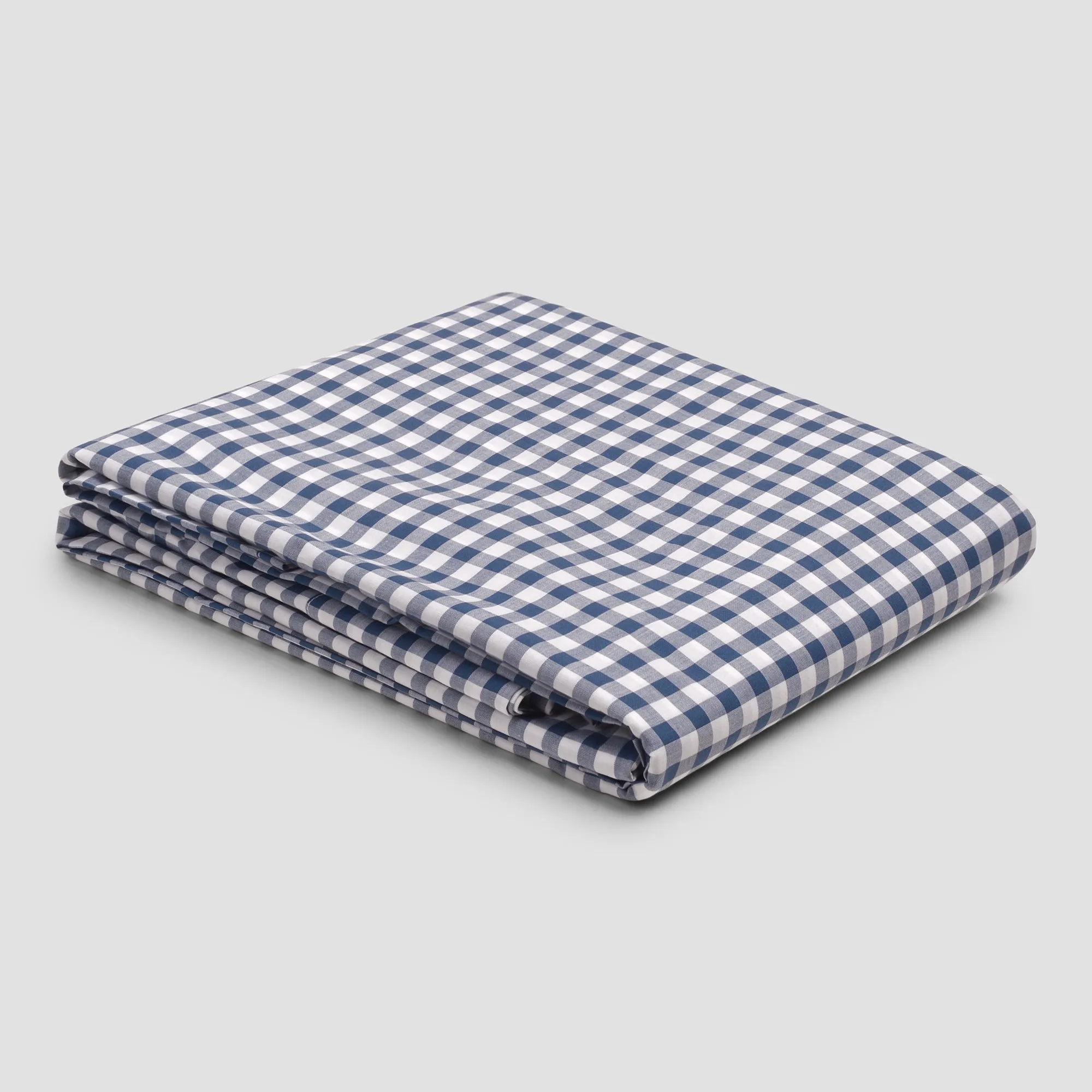 Indigo Small Gingham Cotton Flat Sheet Piglet In Bed