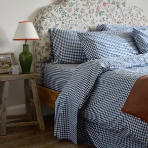 Indigo Small Gingham Cotton Flat Sheet Piglet In Bed