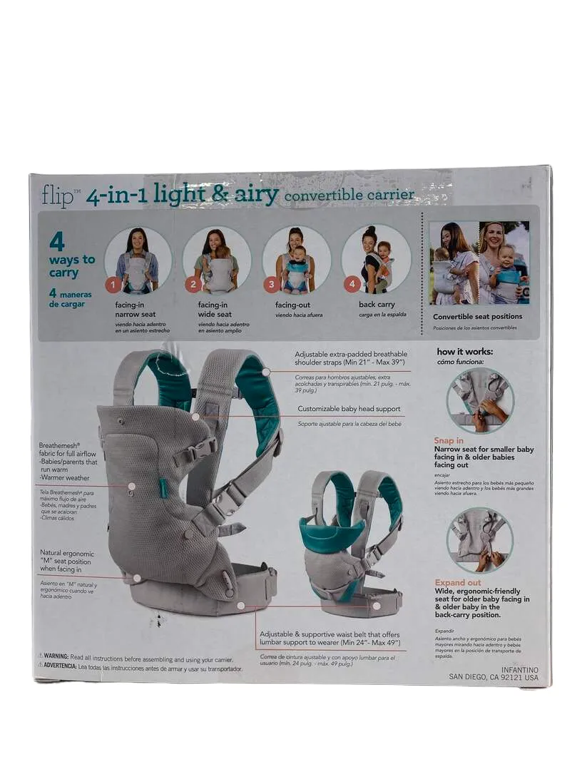 Infantino Flip 4-in-1 Light And Airy Convertible Carrier, Teal