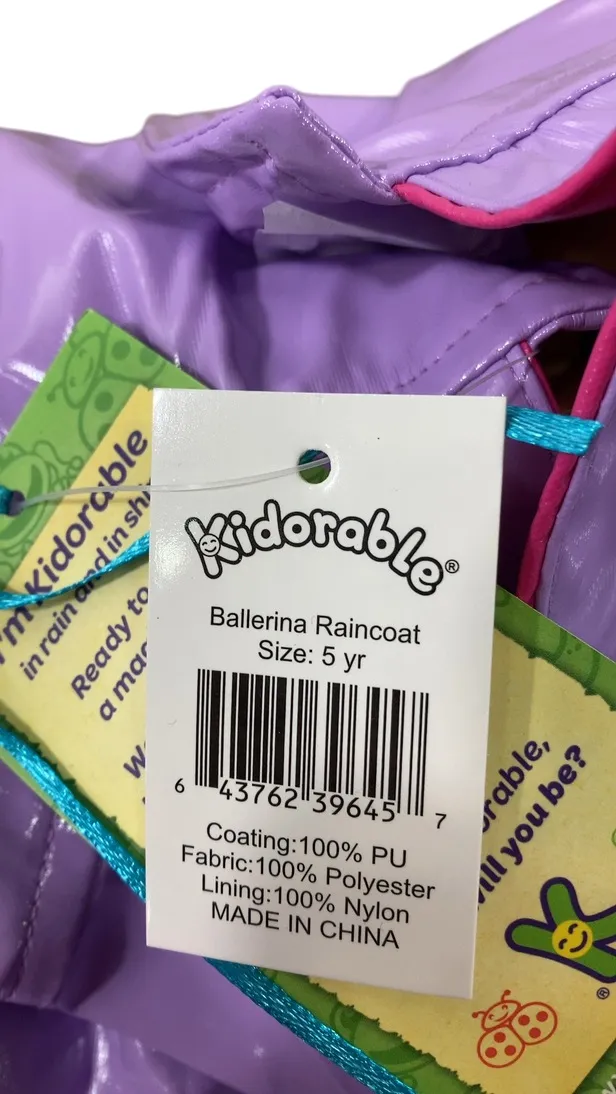 Kidorable Ballerina Raincoat, 5 yr