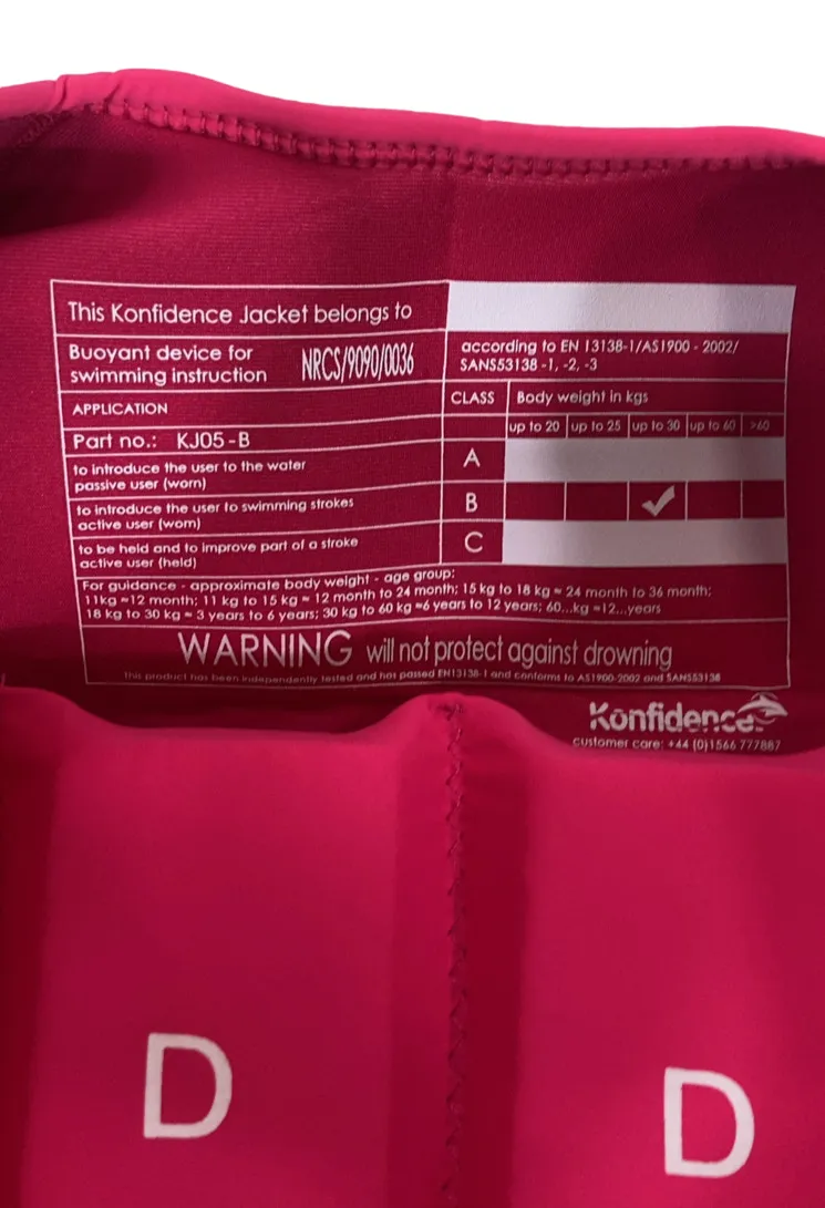 Konfidence Original Swim Jacket, Medium (3-5 years), Pink Hibiscus Oahu