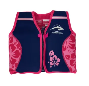 Konfidence Original Swim Jacket, Medium (3-5 years), Pink Hibiscus Oahu