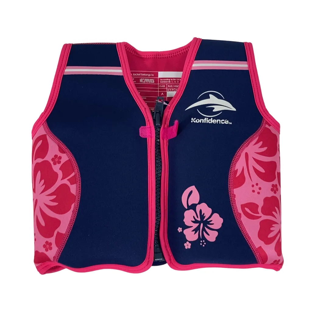 Konfidence Original Swim Jacket, Medium (3-5 years), Pink Hibiscus Oahu