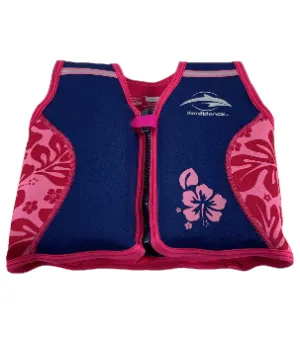 Konfidence Original Swim Jacket, Pink Hibiscus Oahu, Large ( 5-7 years)