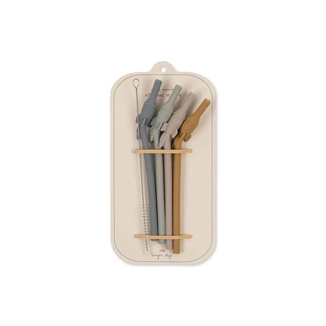 Konges Slojd Silicone Straws - Rocket - Quarry Blue Mix - 4 Pack