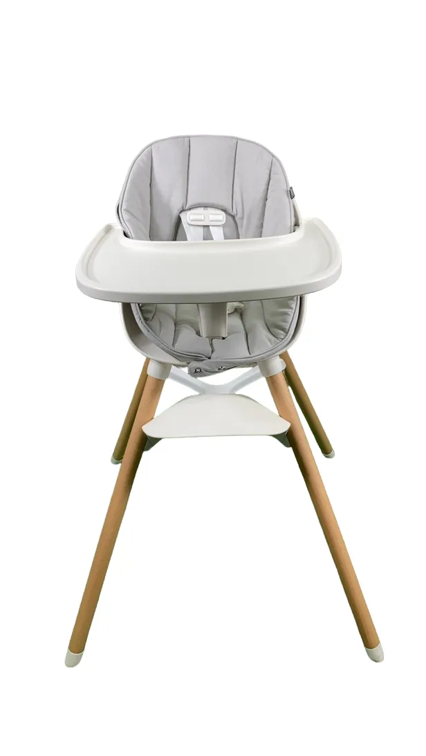 Lalo High Chair with Infant Kit, Coconut, Grey, Natural Wood